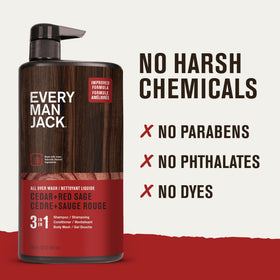 Every Man Jack in-shower lifestyle use showing efficient all-in-one wash