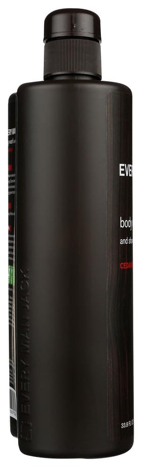 Every Man Jack cedarwood pump close-up highlighting easy dispensing and convenience