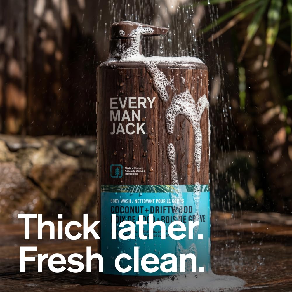 Every Man Jack back label with ingredients list and skin-friendly benefit