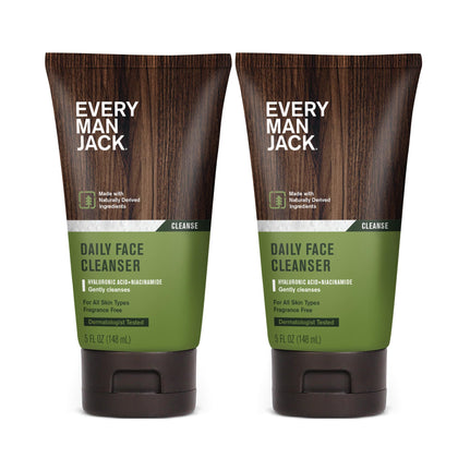 Every Man Jack front packaging showing two 5 fl oz bottles and clear labeling benefit