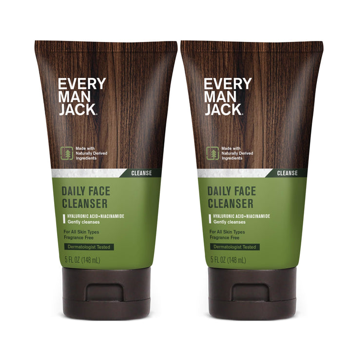 Every Man Jack front packaging showing two 5 fl oz bottles and clear labeling benefit