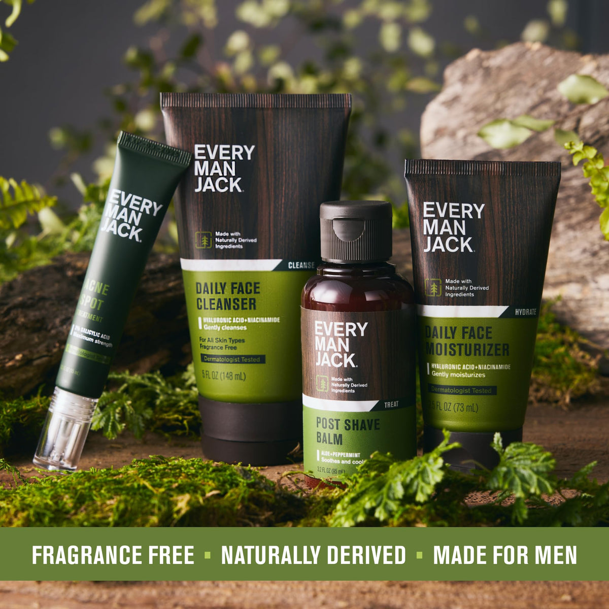 Every Man Jack bottle in hand showing 5 fl oz scale and travel convenience benefit