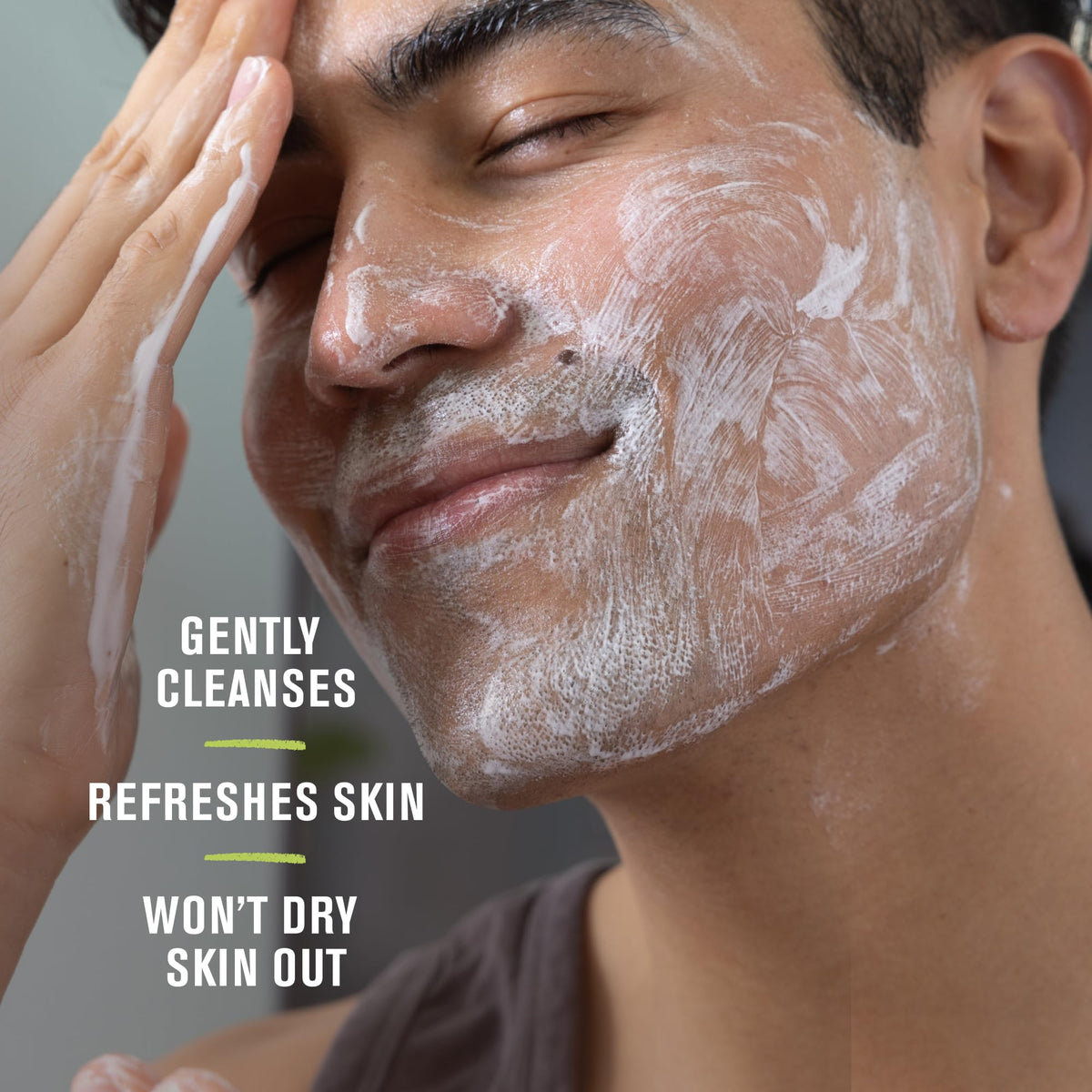 Every Man Jack cleanser foam texture on hand highlighting gentle lathering benefit