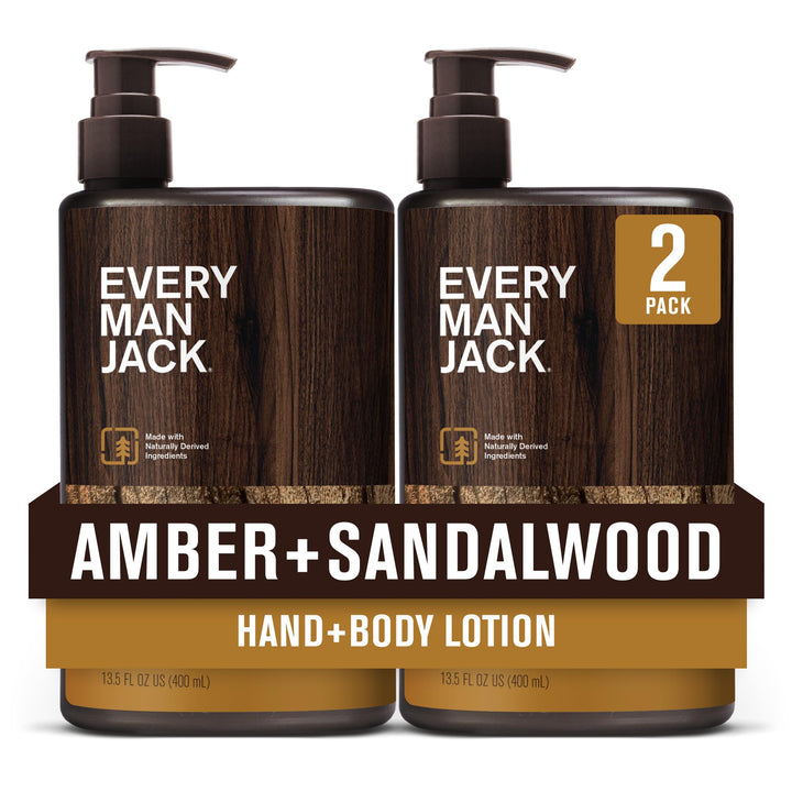 Every Man Jack front packaging showing amber sandalwood benefit of warm scent