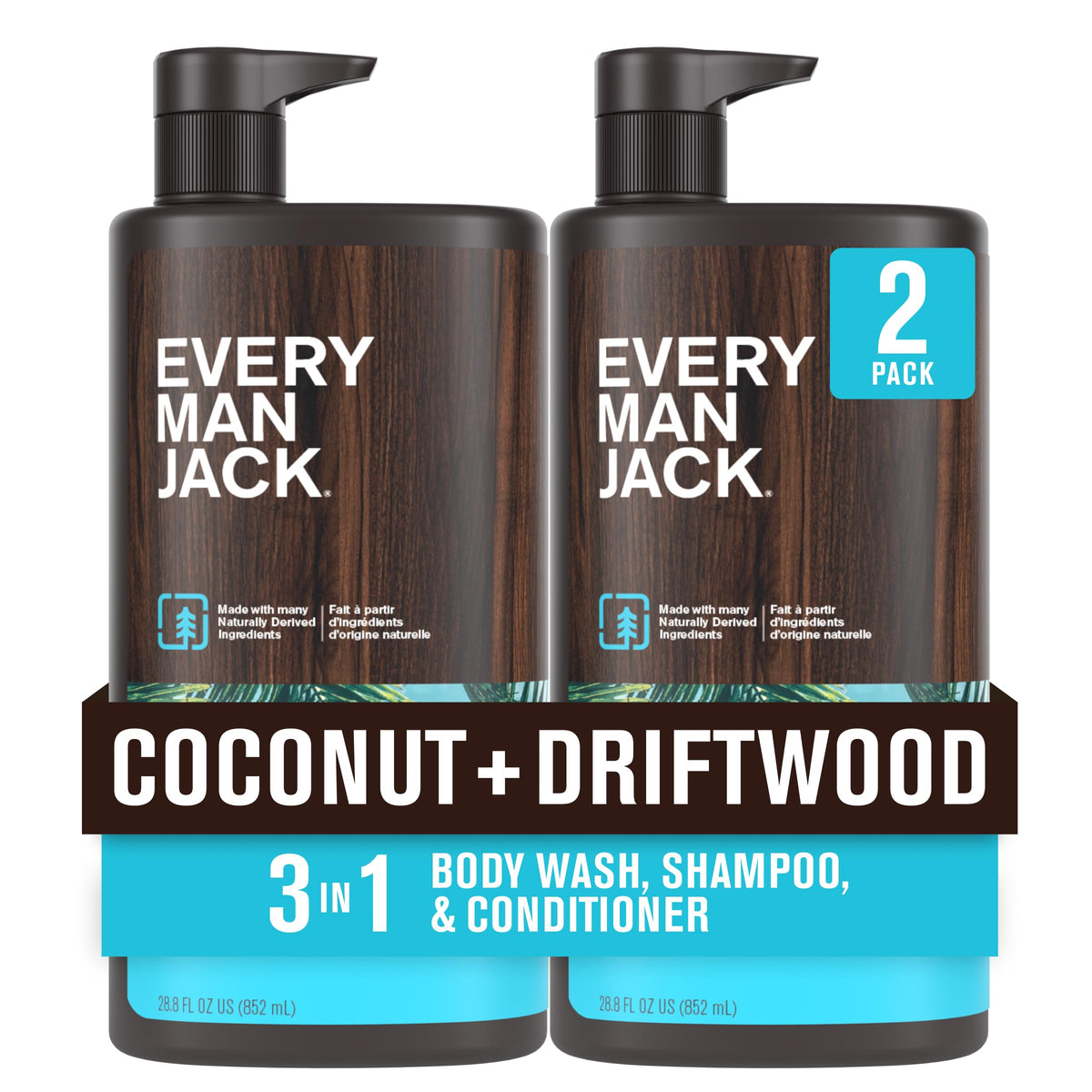 Every Man Jack front packaging showing coconut driftwood scent and benefits