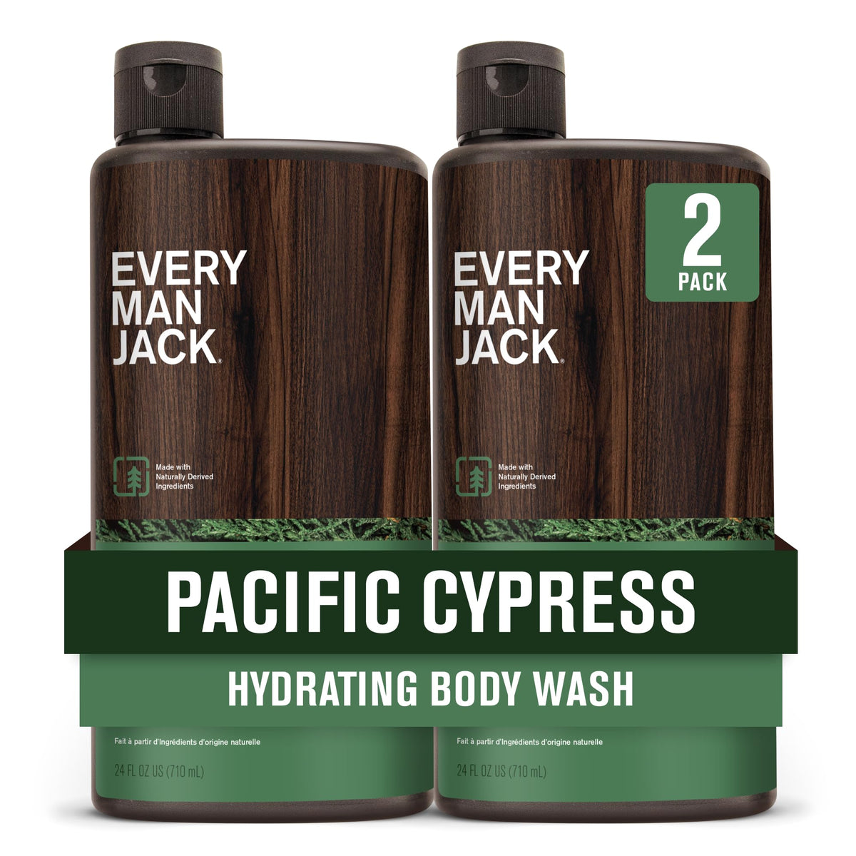 Every Man Jack front packaging showing Pacific Cypress scent and size benefits