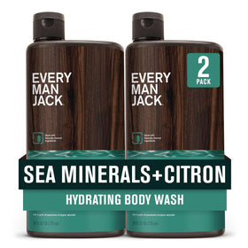 Every Man Jack front packaging shows sea minerals citron scent and benefits