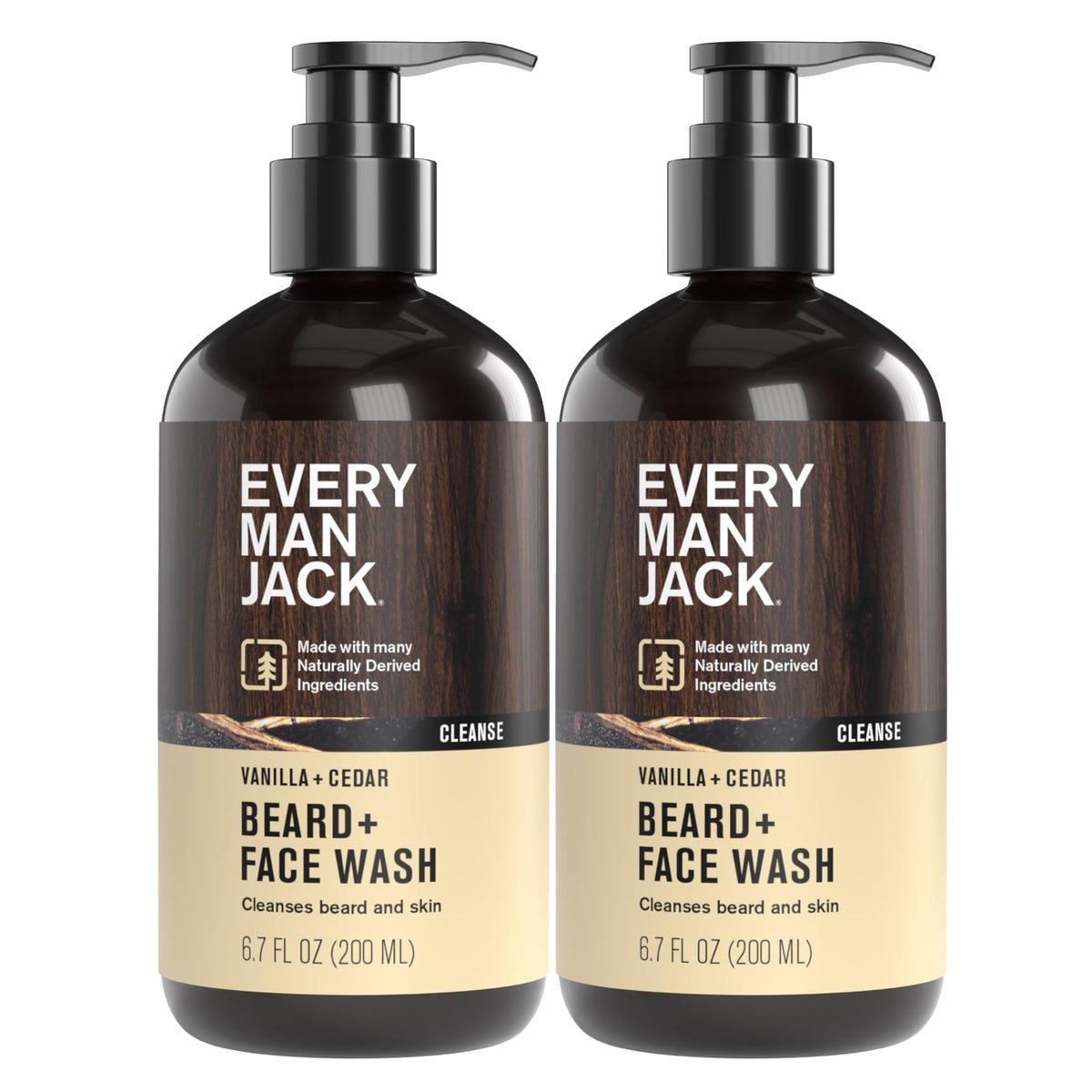 Every Man Jack front packaging showing two 6.7 fl oz bottles and clear branding