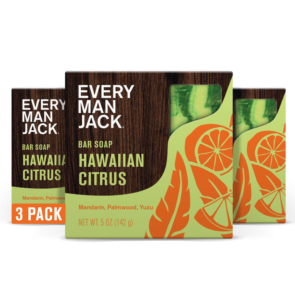 Every Man Jack front packaging showing three-pack and scent clarity