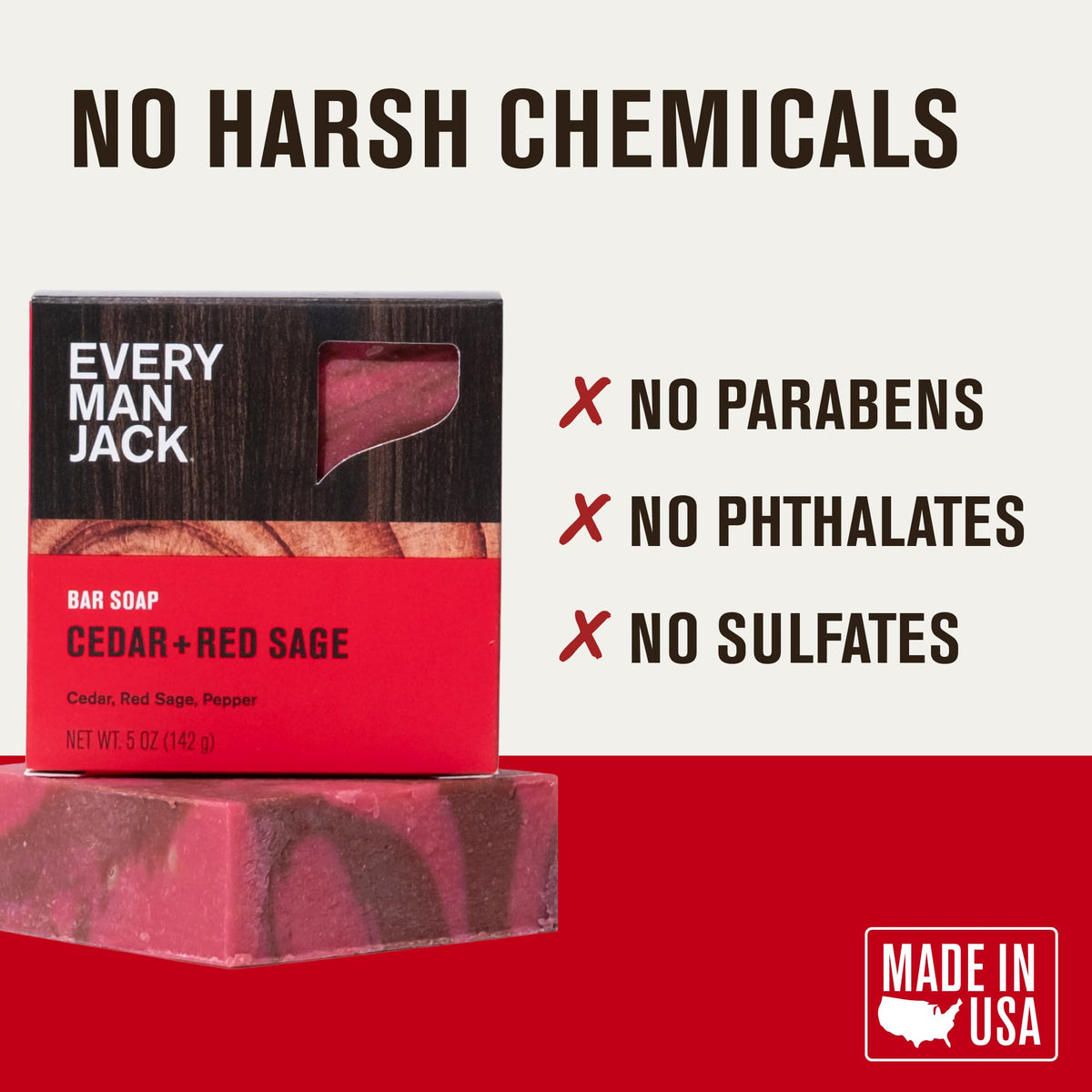 Every Man Jack label closeup listing ingredients highlighting natural formulation
