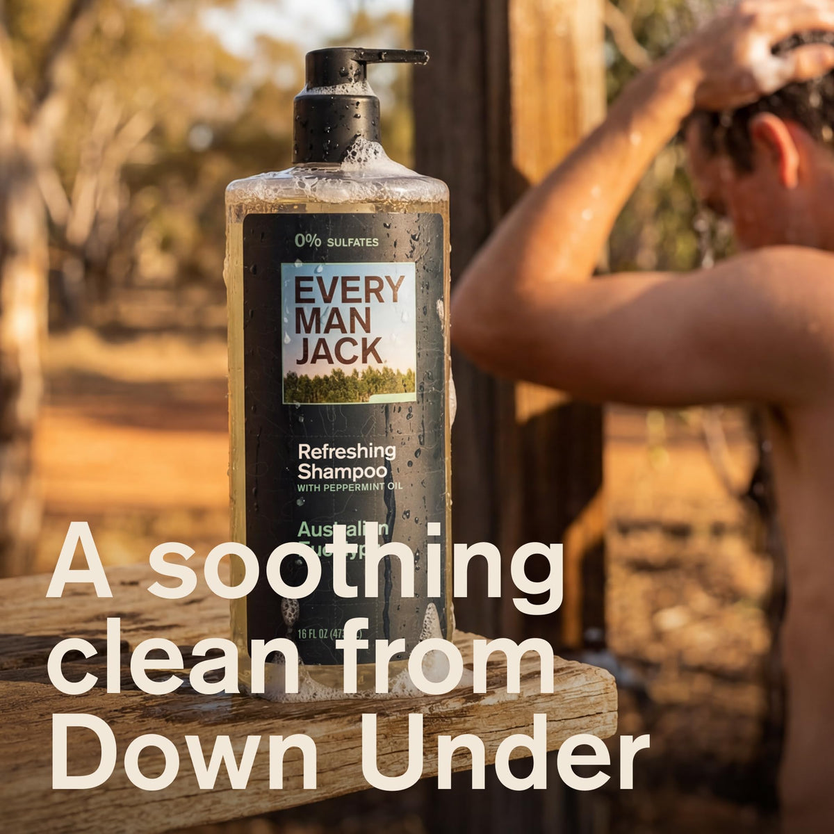 Every Man Jack ingredients display with jojoba and eucalyptus illustrating natural botanicals