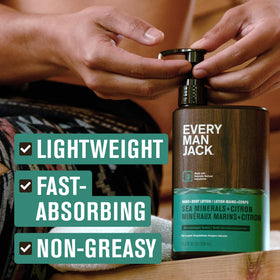 Every Man Jack lotion being massaged into hand for quick hydration benefit