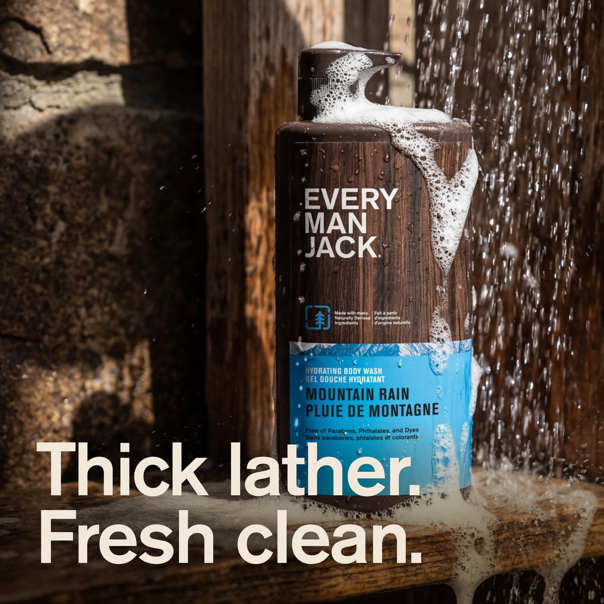 Every Man Jack back label with ingredient list and benefit of transparency and formulation details