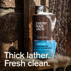 Every Man Jack back label with ingredient list and benefit of transparency and formulation details