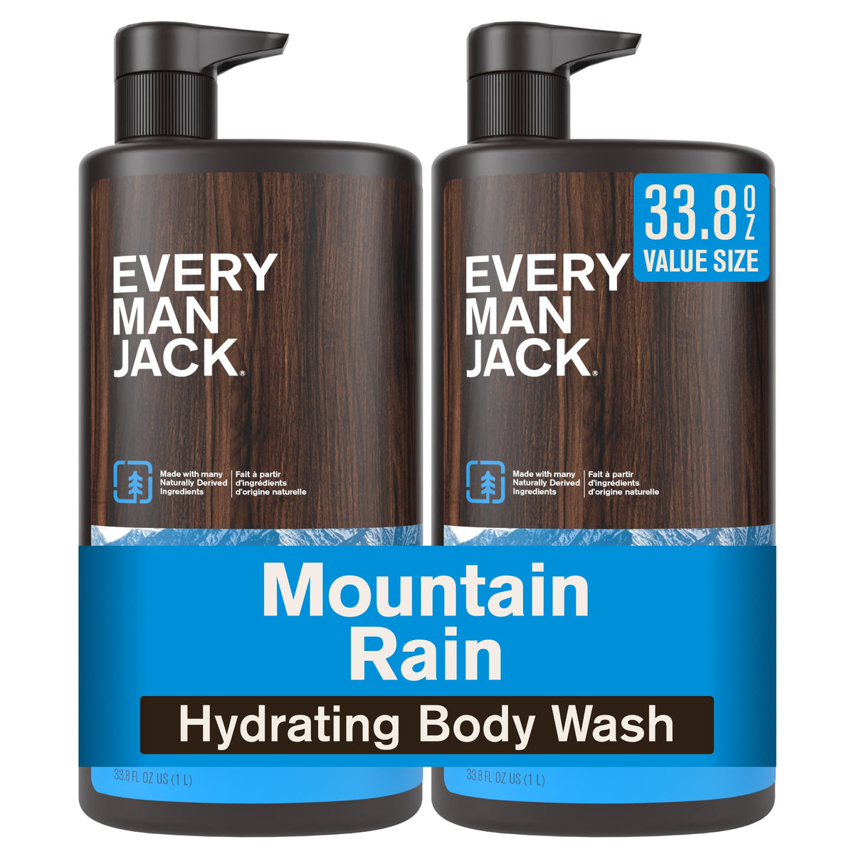 Every Man Jack front packaging showing two 33.8 fl oz bottles and clear branding benefit of value size