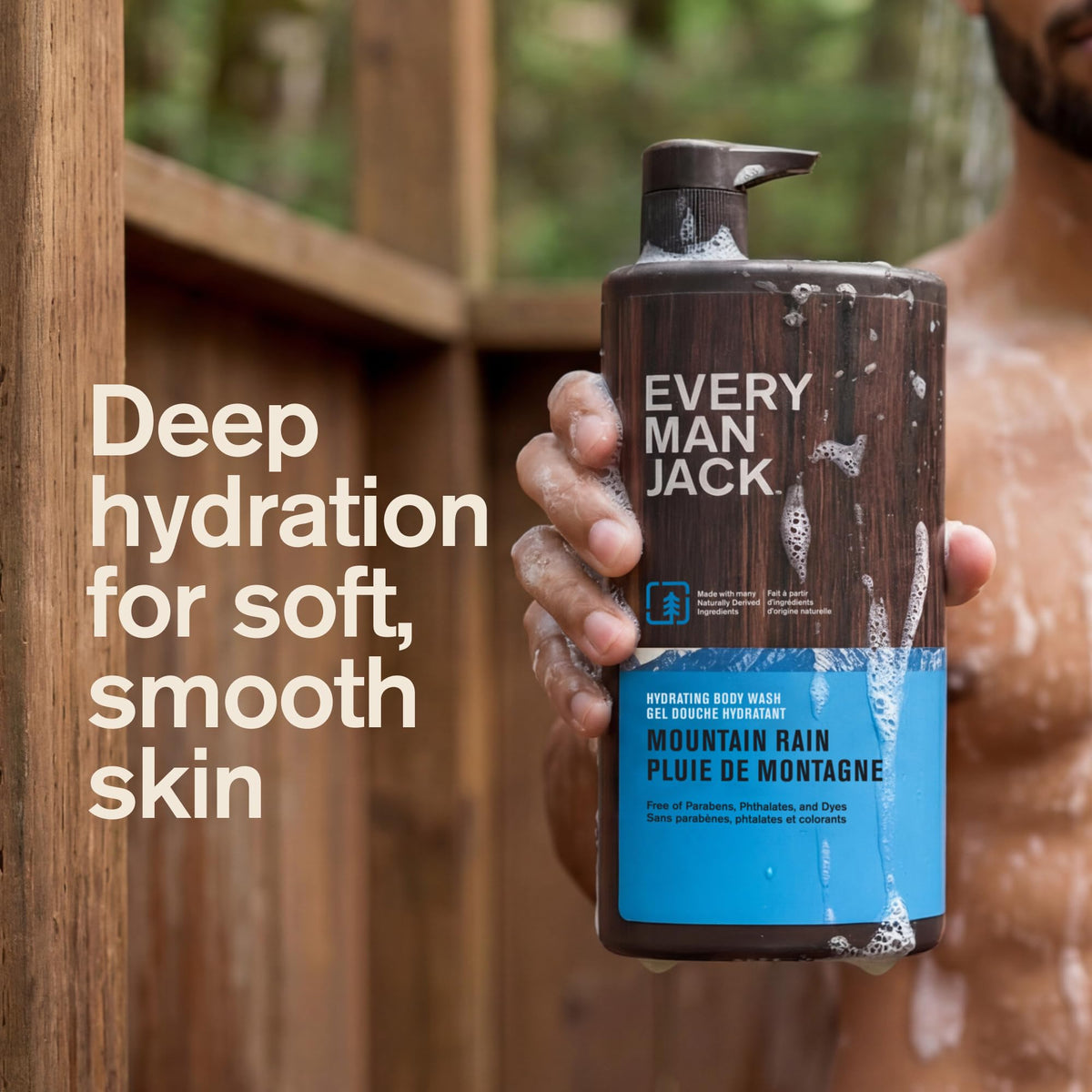 Every Man Jack lather texture closeup showing creamy foam and benefit of gentle yet effective cleansing