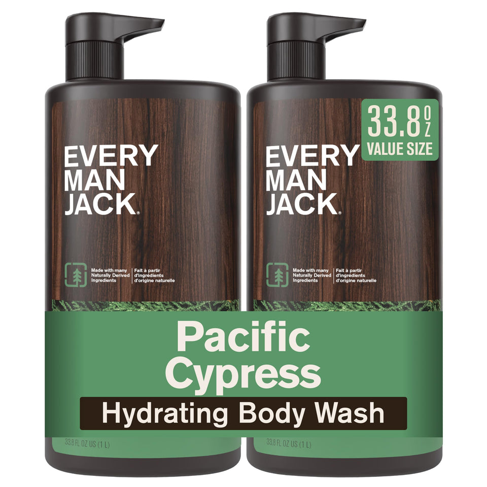 every man jack front packaging showing bottle and label, highlights fresh scent