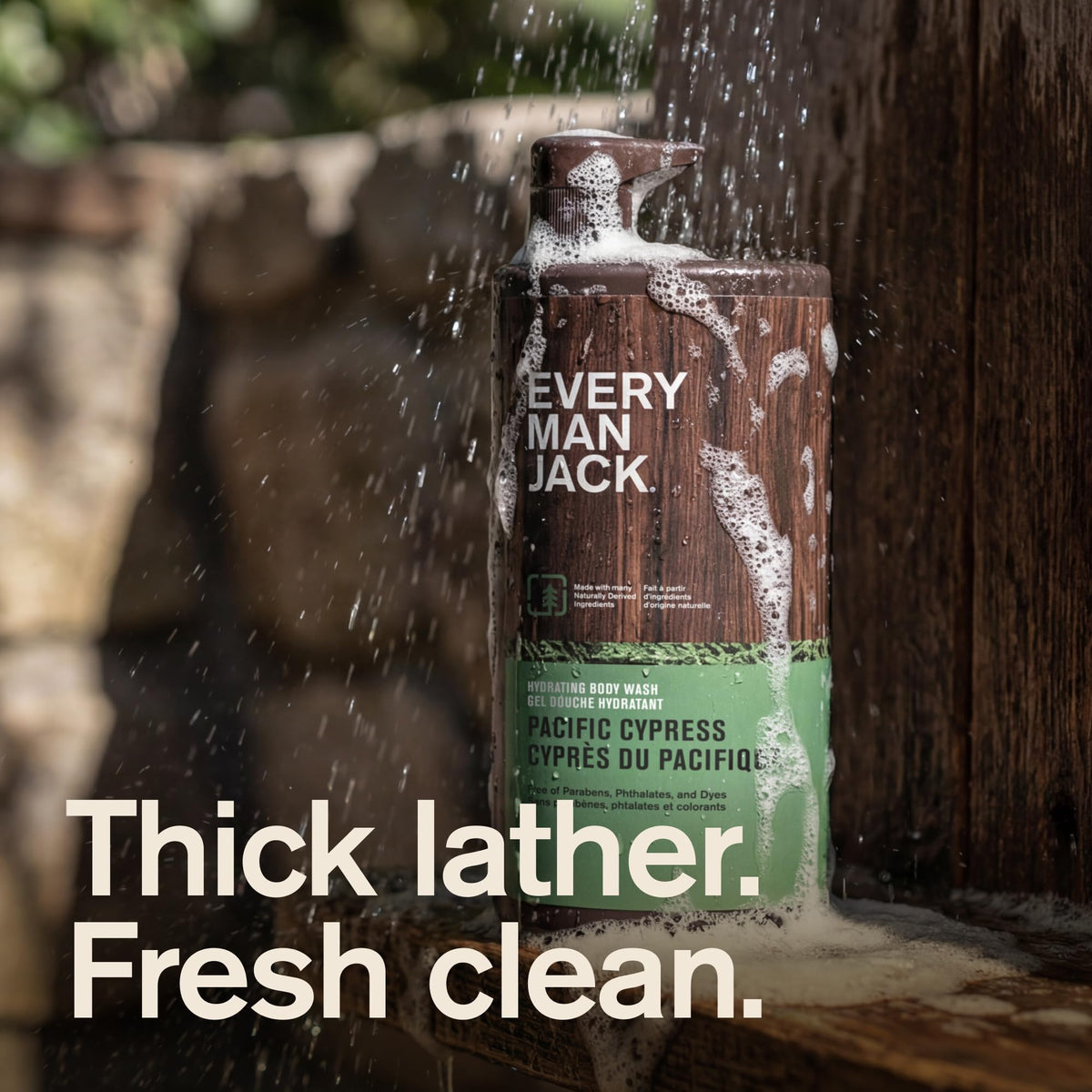 every man jack pump dispenser being pressed, convenient one-hand use