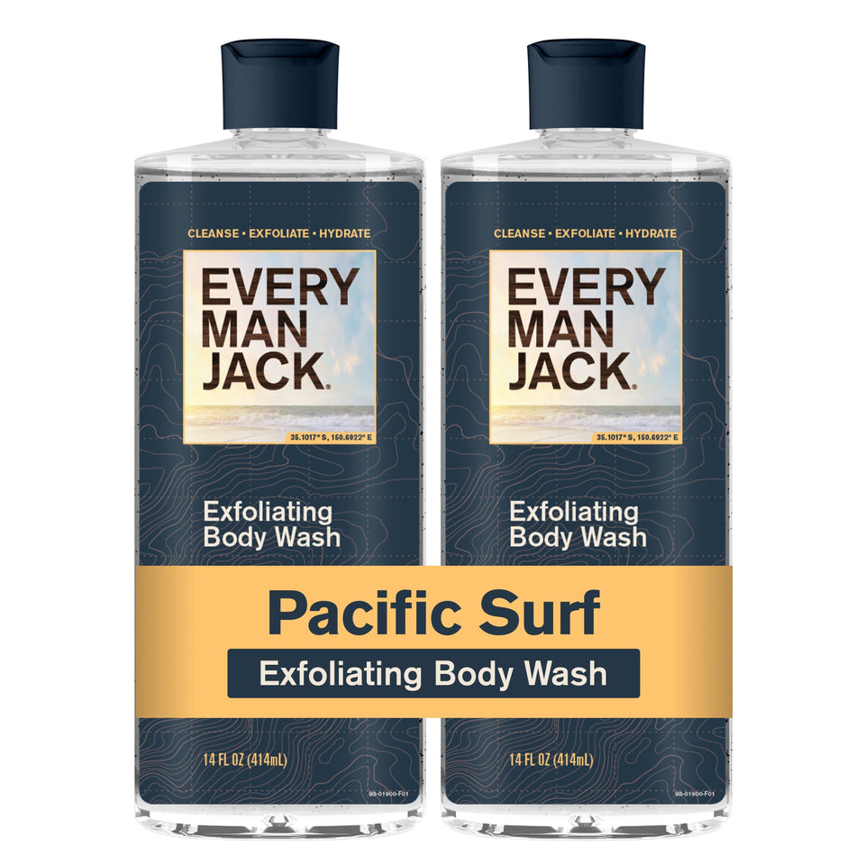 Every Man Jack bottle front packaging showing Pacific Surf benefits