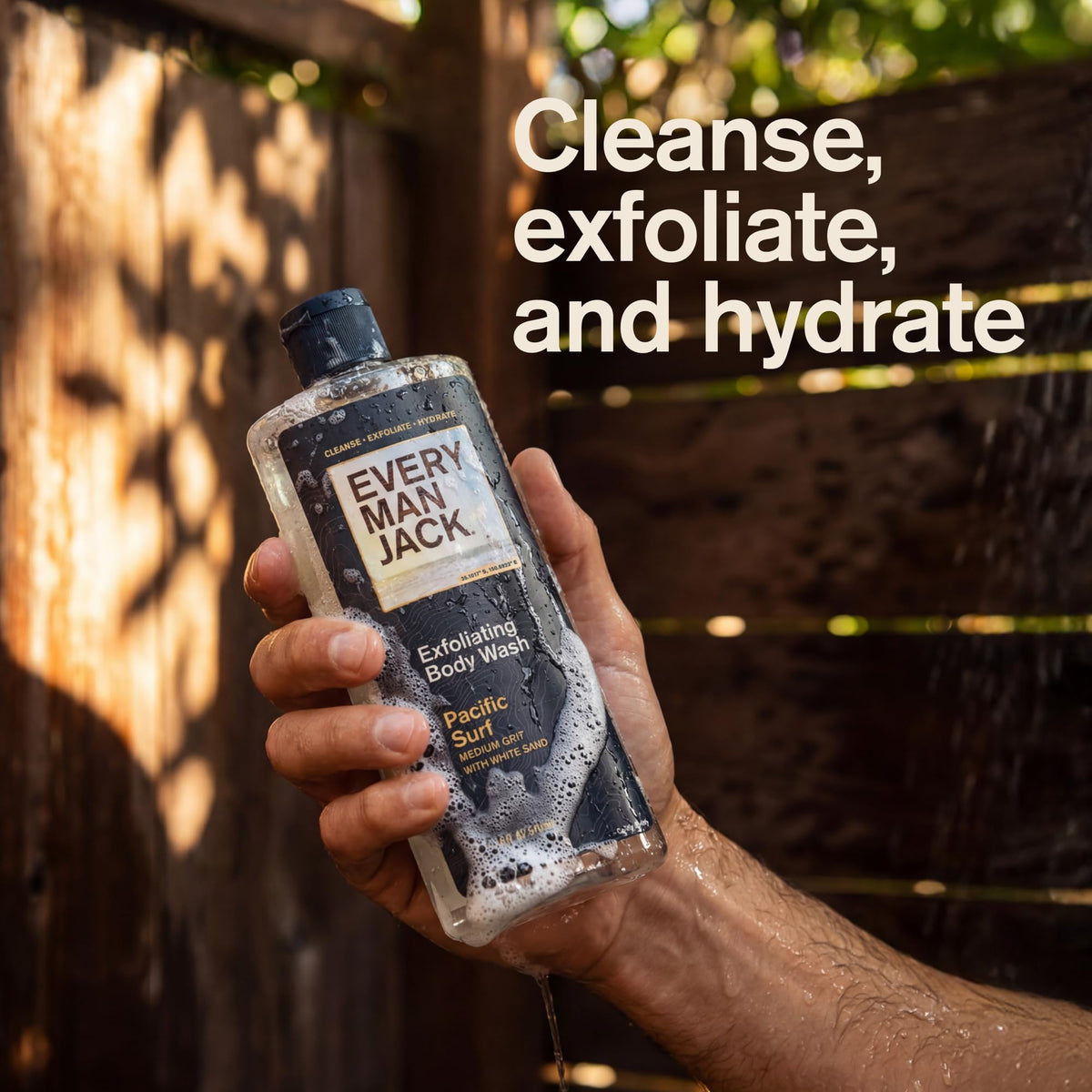 Every Man Jack pump dispensing Pacific Surf for easy in‑shower use