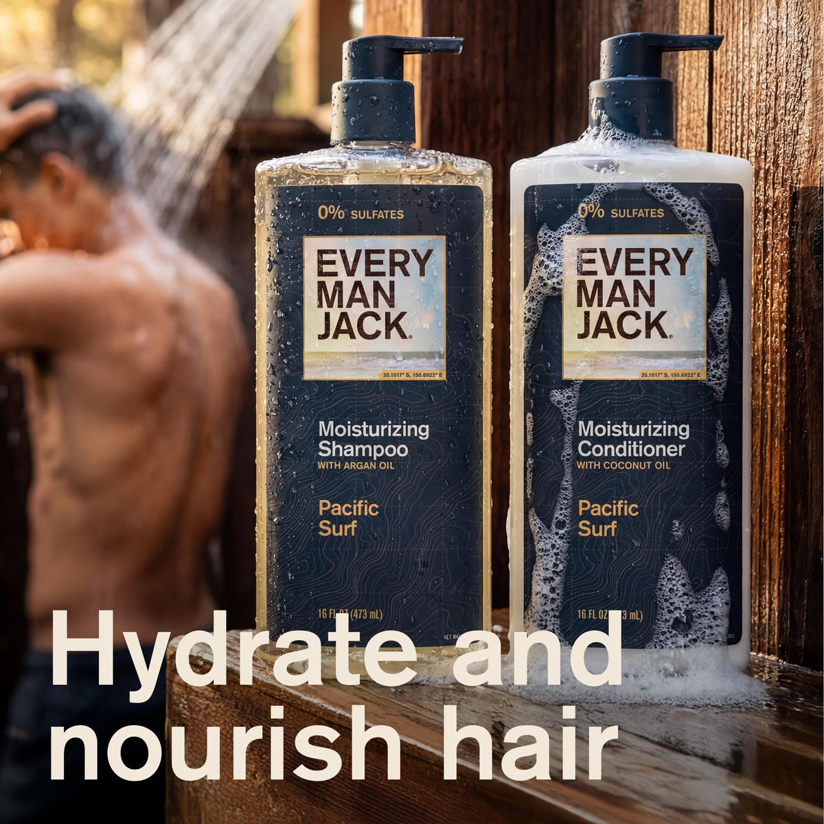 Every Man Jack shampoo lather close-up showing rich foam for effective cleansing