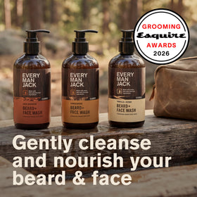 Every Man Jack Sandalwood bottle close-up highlighting woody scent and hydration