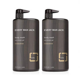 Every Man Jack front bottle view showing sandalwood label and clean packaging benefit