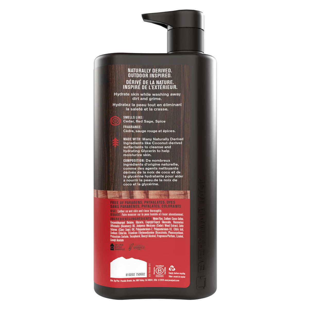 Every Man Jack cedar and red sage scent elements showing warm fresh aroma benefit