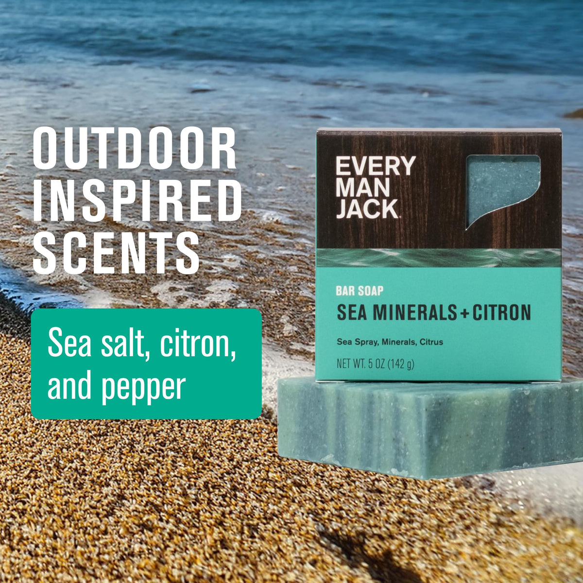 Every Man Jack soap held in hand to show 5 oz size and easy travel convenience