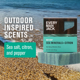 Every Man Jack soap held in hand to show 5 oz size and easy travel convenience