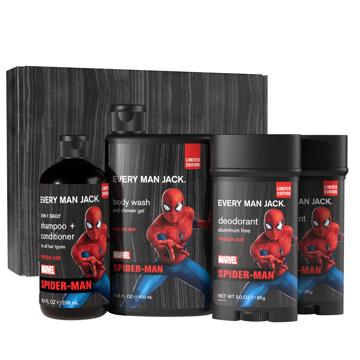Every Man Jack front packaging showing Marvel Spider-Man design and gift-ready appeal