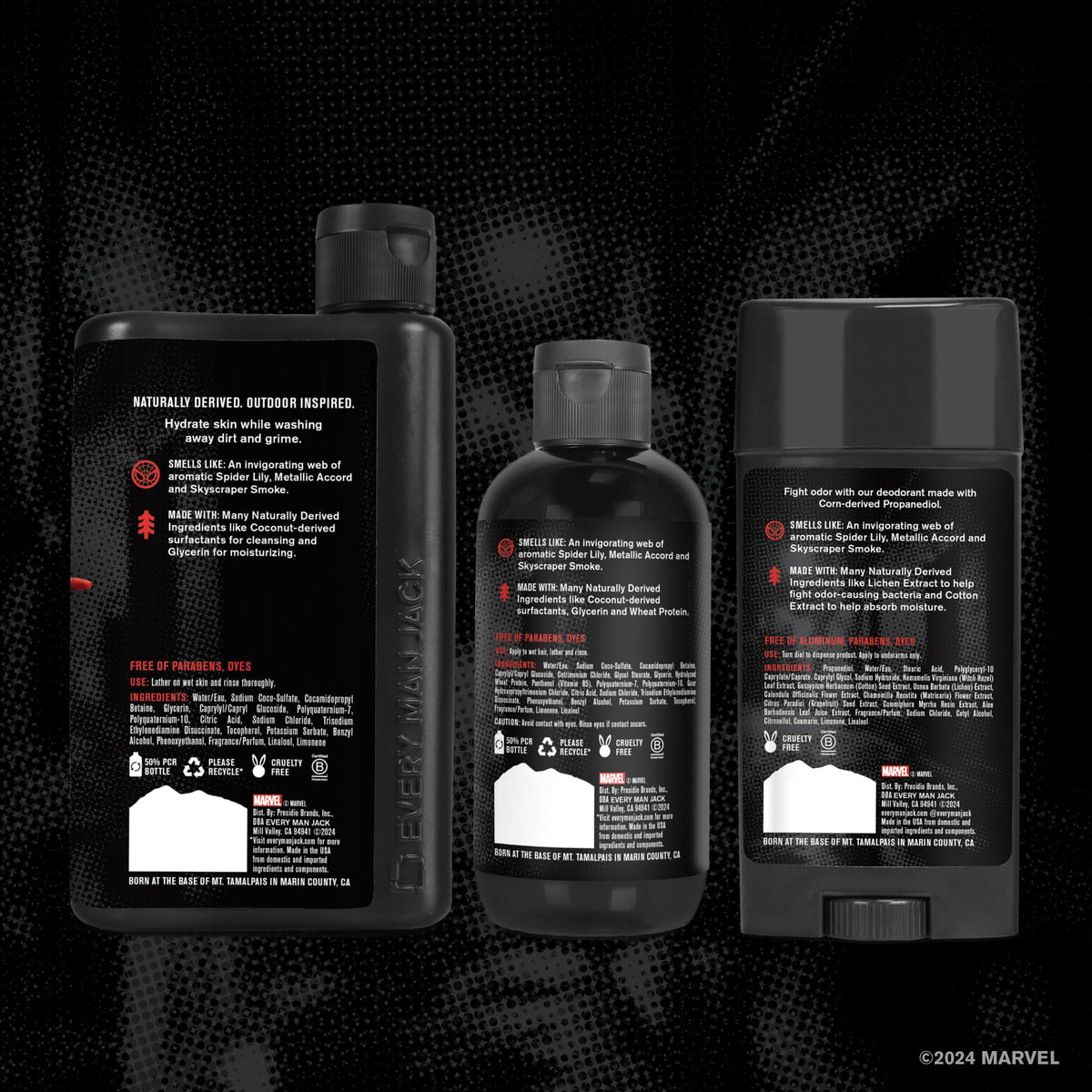 Every Man Jack Spider-Man set in shower lifestyle setting conveying energizing scent