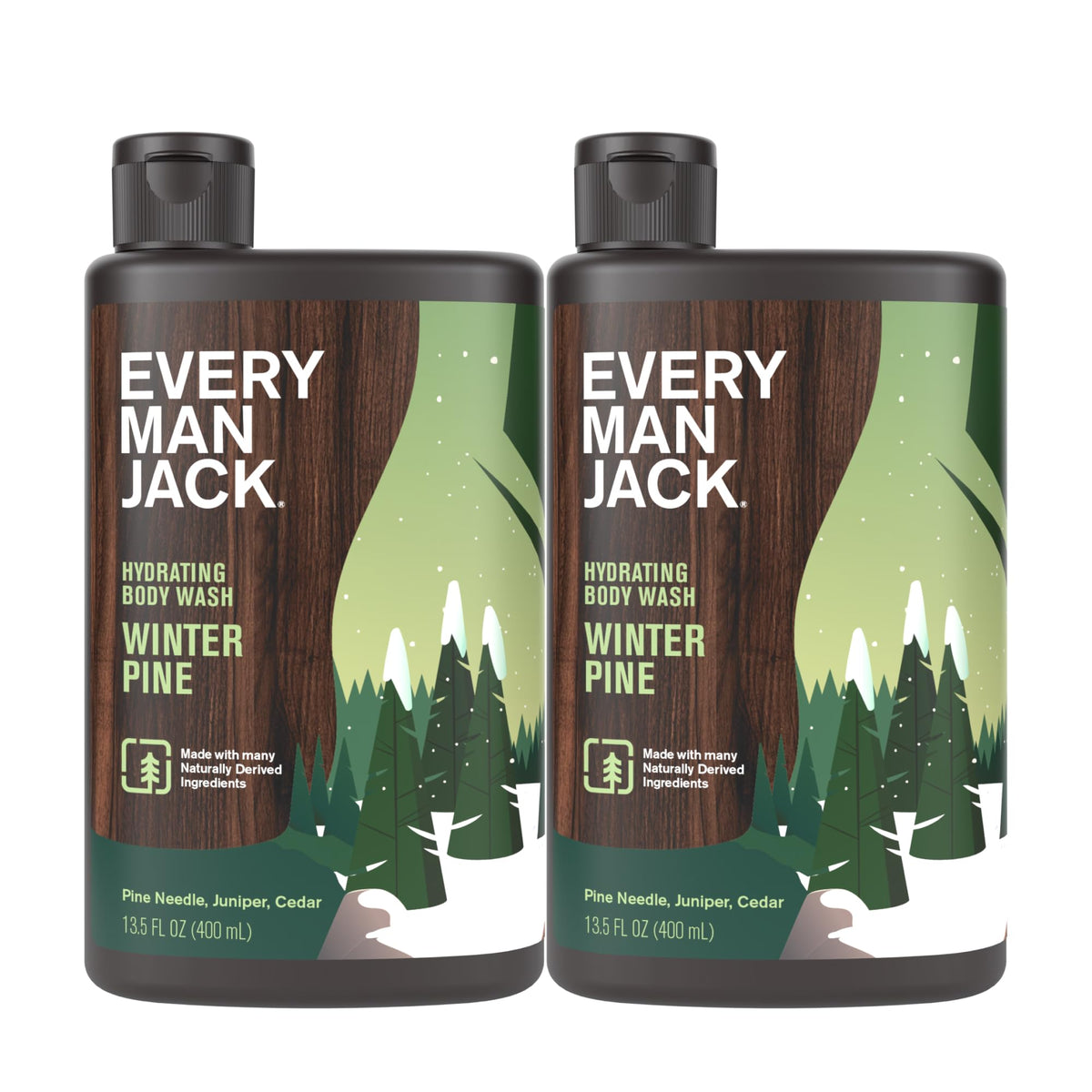 Every Man Jack front packaging showing winter pine scent and benefits