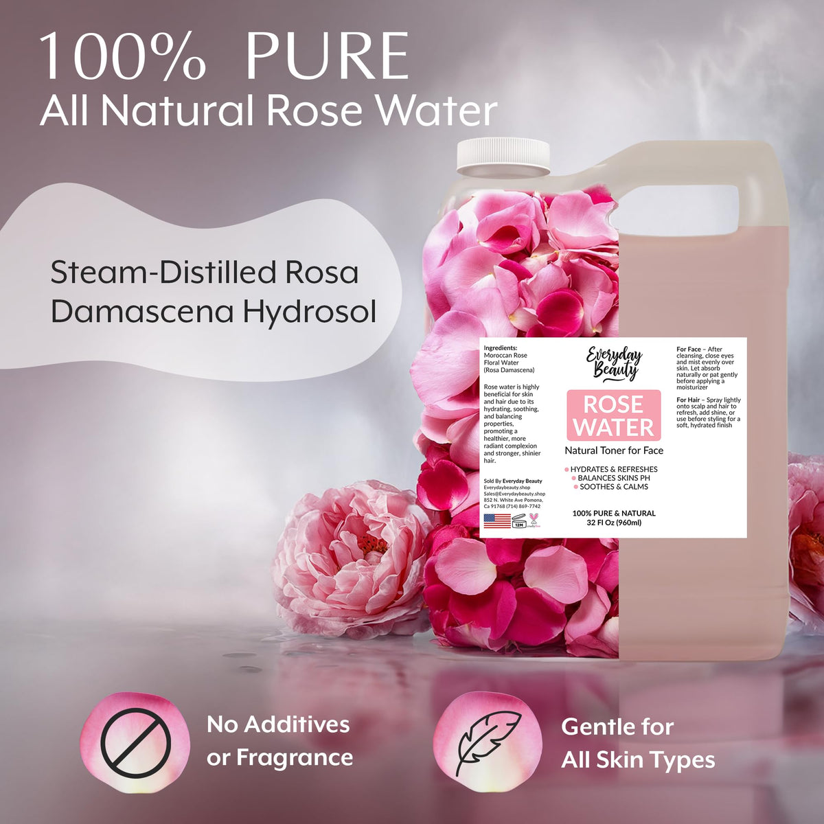 Everyday Beauty close-up of rose water texture, highlighting lightweight hydration