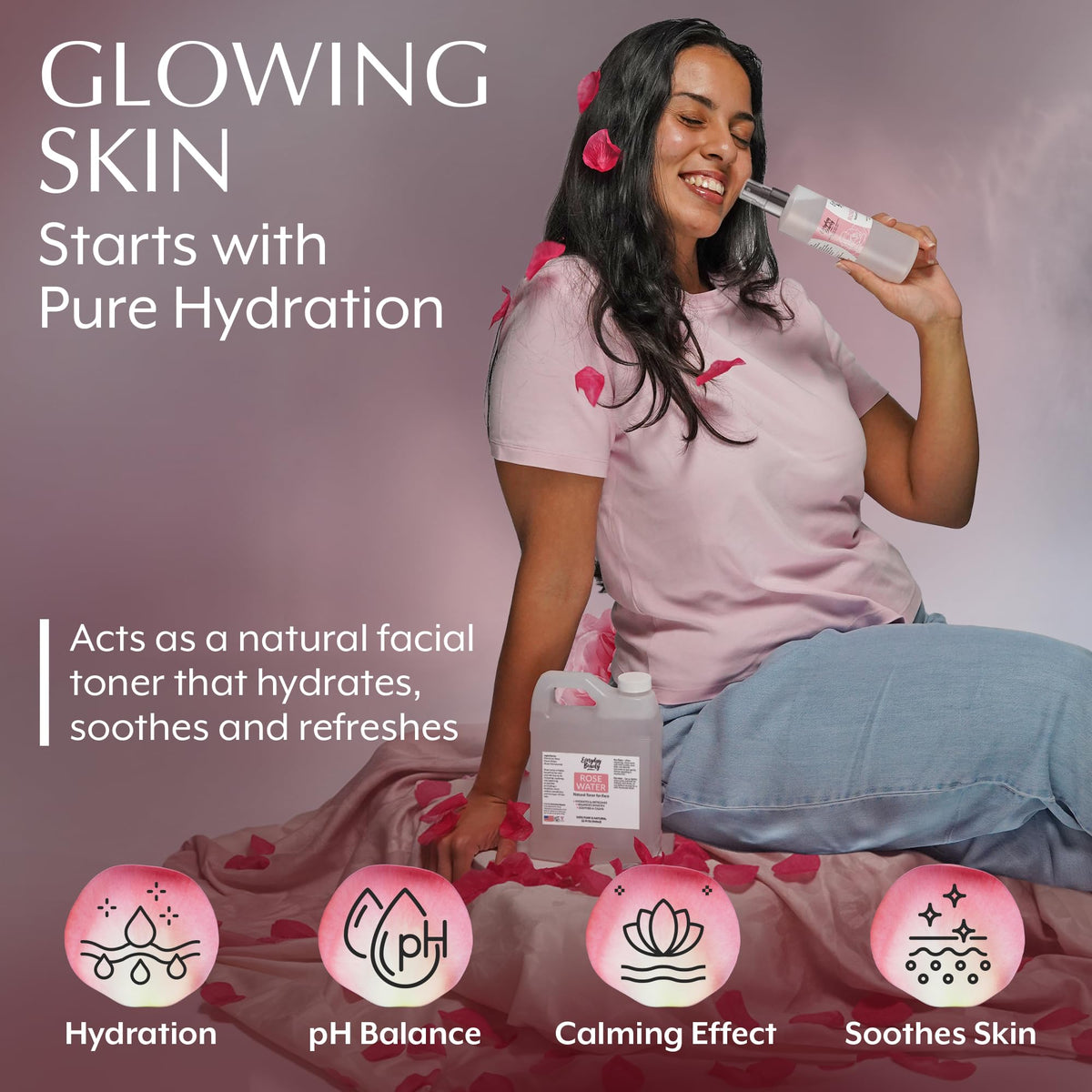 Everyday Beauty mist sprayed into hand, demonstrating easy application and refresh