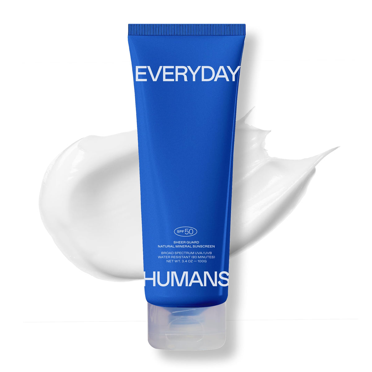 Everyday Humans front tube showing SPF 50 and travel-friendly size benefit