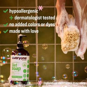 everyone bottle with soap foam texture showing creamy lather for hair and body