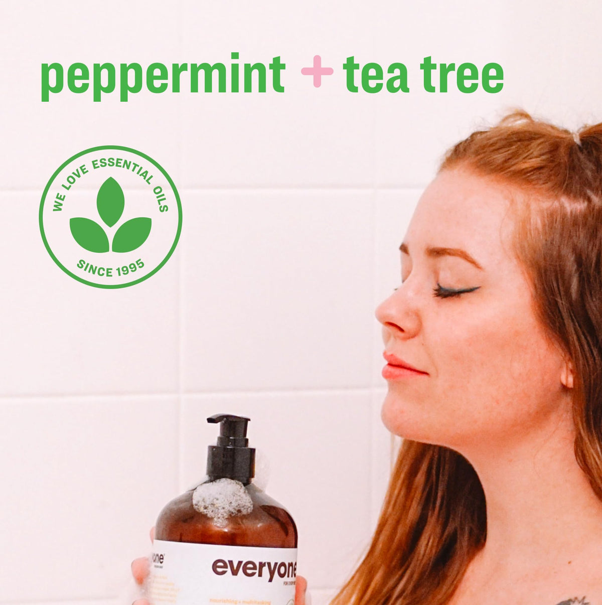 everyone in shower lifestyle showing product use and refreshing peppermint scent