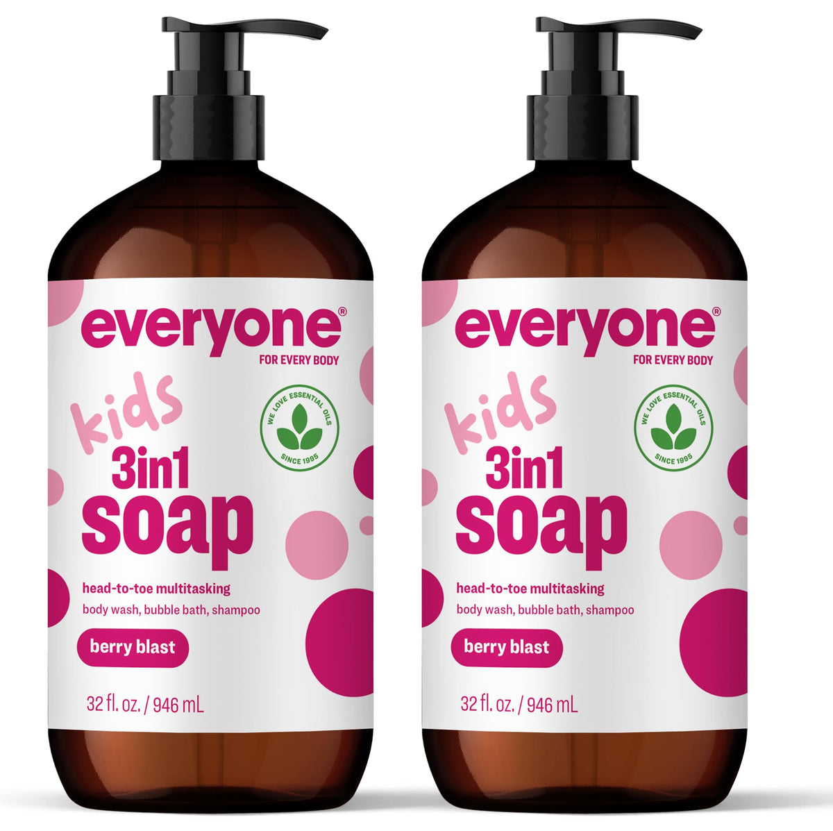 everyone for every body front packaging showing two 32 ounce bottles and berry label, clear product identity