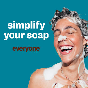 everyone for every body lather in hand demonstrating rich foam and easy rinsing