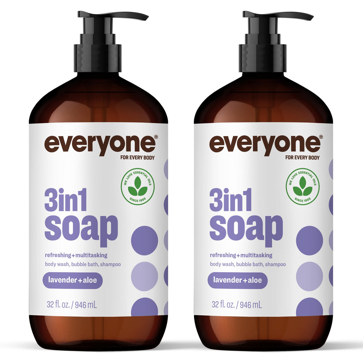 everyone front packaging showing two 32 oz bottles and calming lavender scent benefit