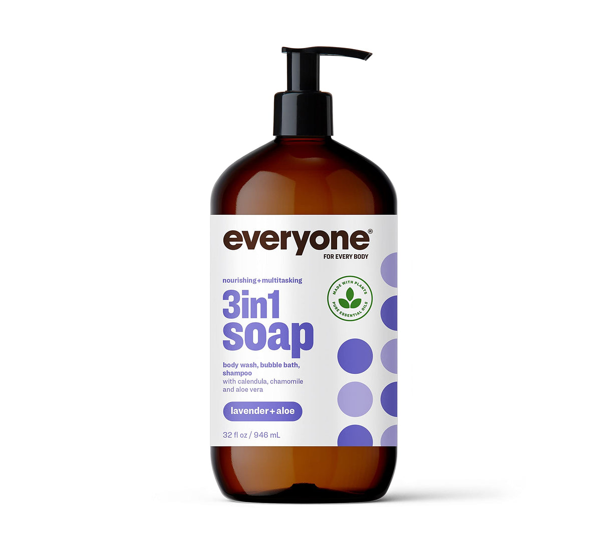 everyone for every body front packaging showing 32 oz bottle and calming lavender scent benefit