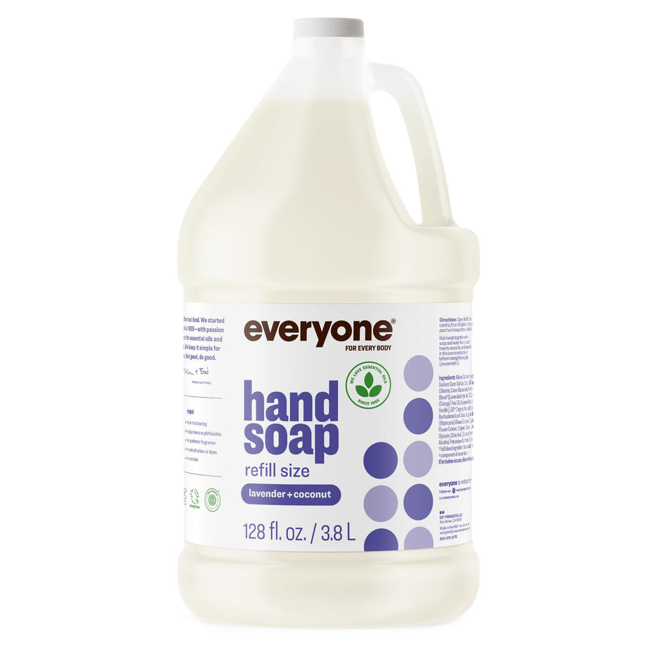 everyone lavender coconut gallon bottle front view shows full packaging and refill benefit