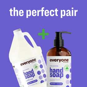 everyone size comparison with a 12.75 oz pump bottle to illustrate refill use