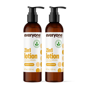 everyone lotion front packaging showing two bottles and scent