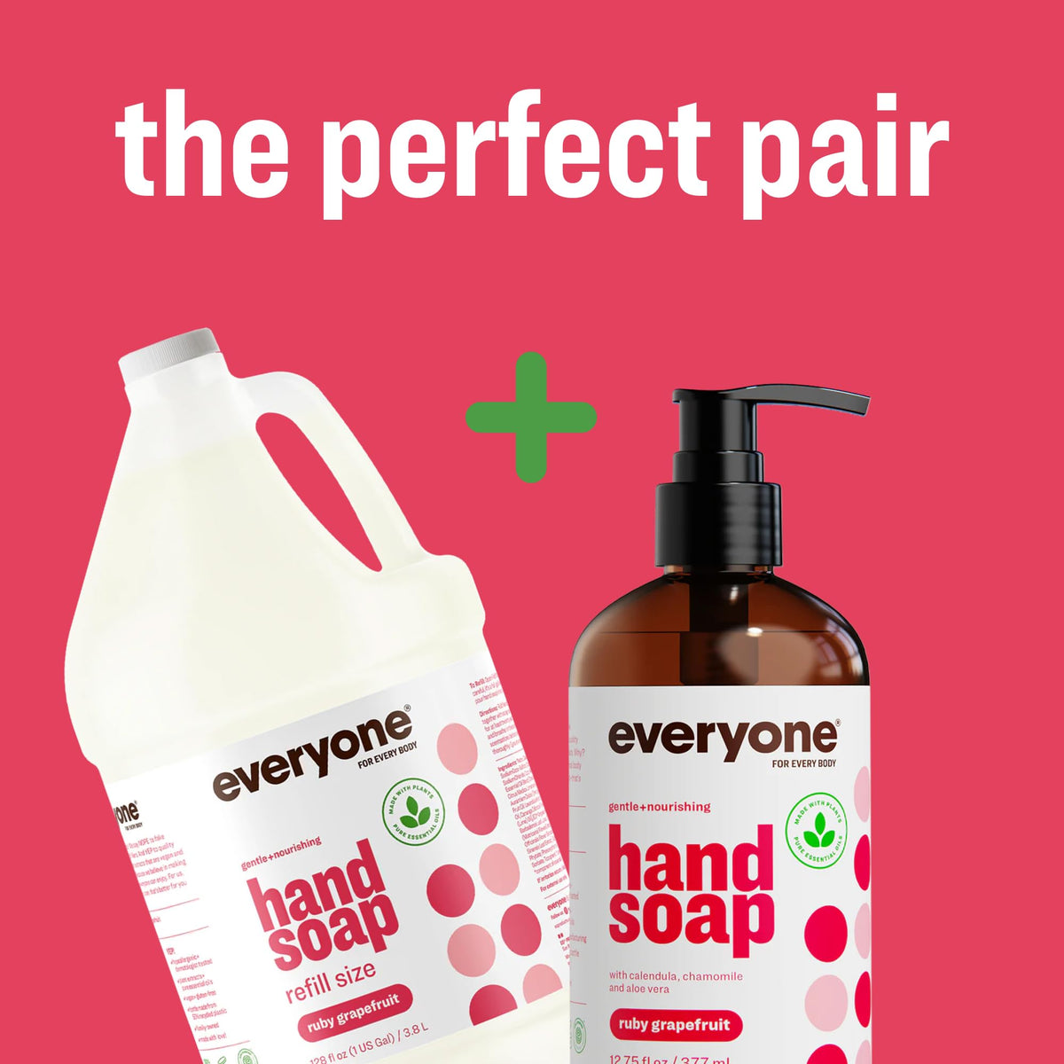 everyone gallon next to soap pump showing size and value benefit