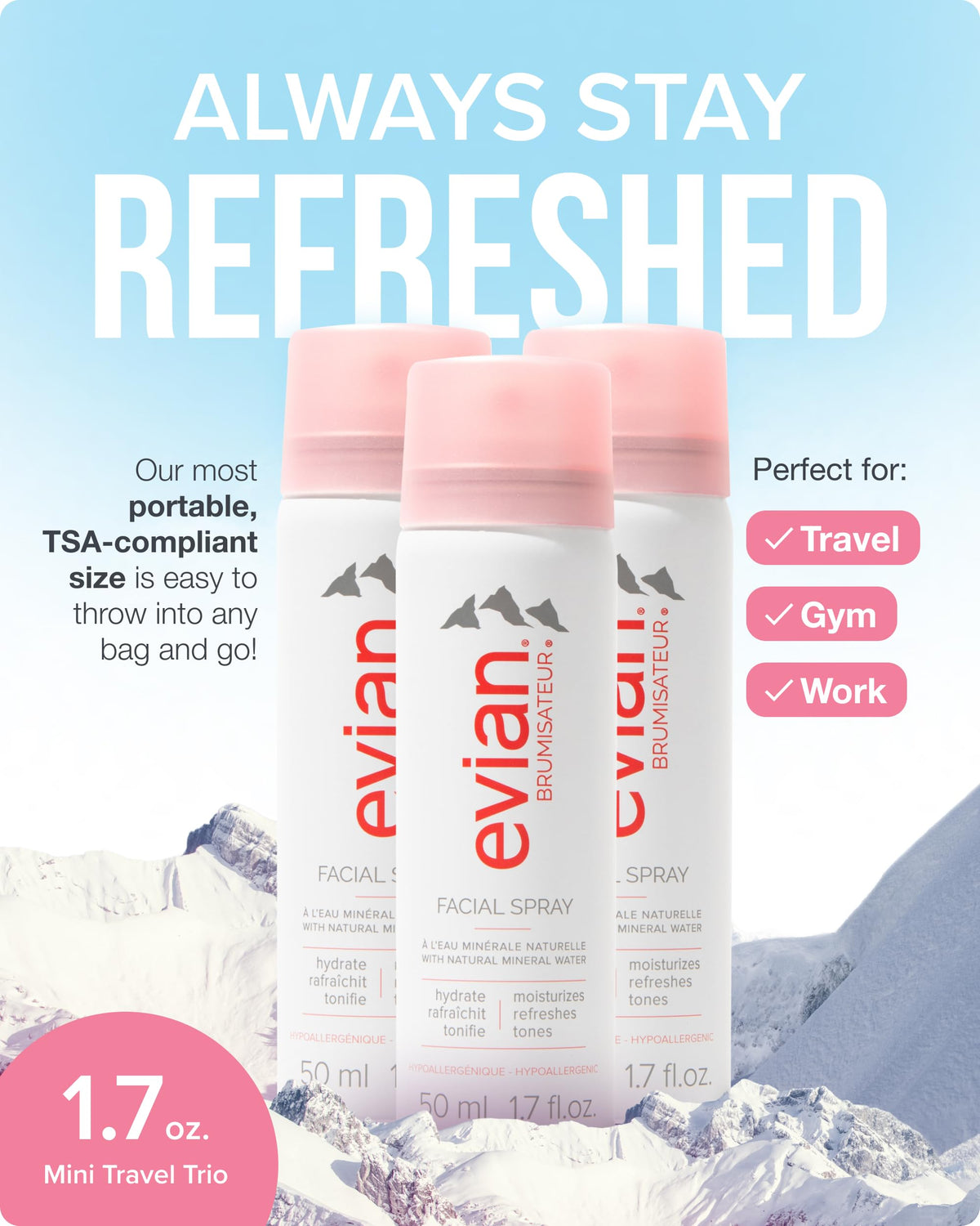 BRUMISATEUR evian close-up of spray nozzle highlighting fine mist delivery