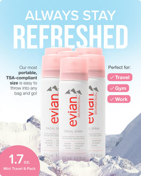 BRUMISATEUR Evian nozzle close-up spraying ultra-fine mist for even hydration