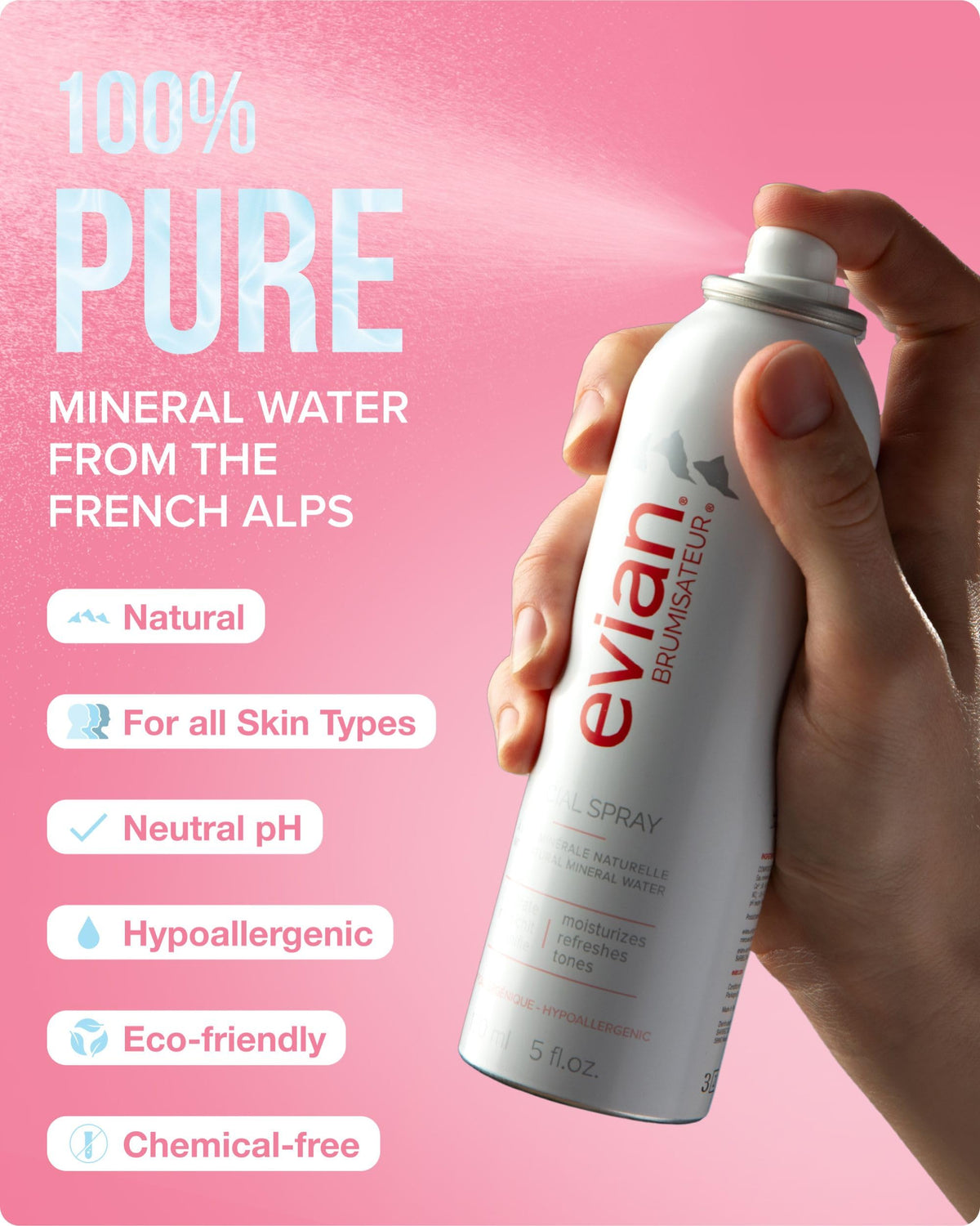 BRUMISATEUR evian mist in use refreshing skin and reviving makeup instantly