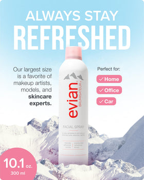 Evian facial spray nozzle closeup highlighting fine mist delivery and even application